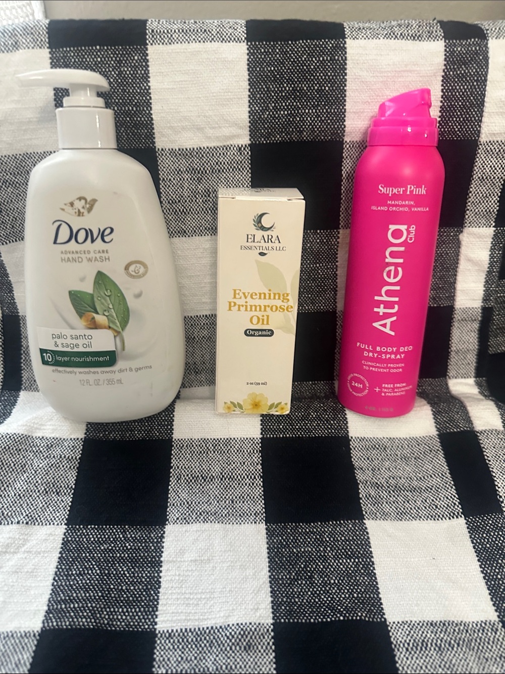 3 pc bundle Dove Hand Wash, Evening Primrose oil & Athena  deodorant spray NWT